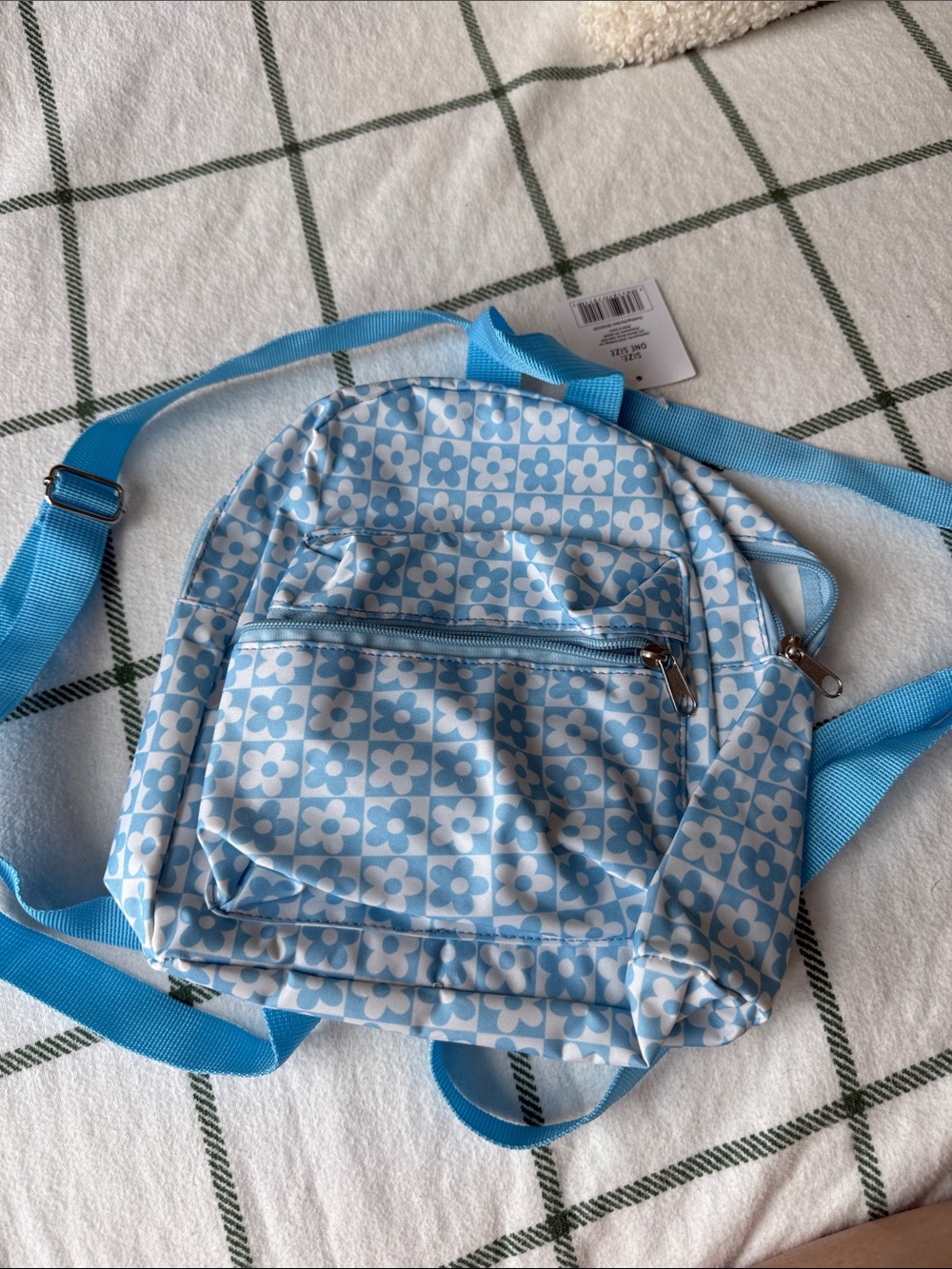 Blue Floral Checker Mini Backpack - Lightweight Crossbody Bag